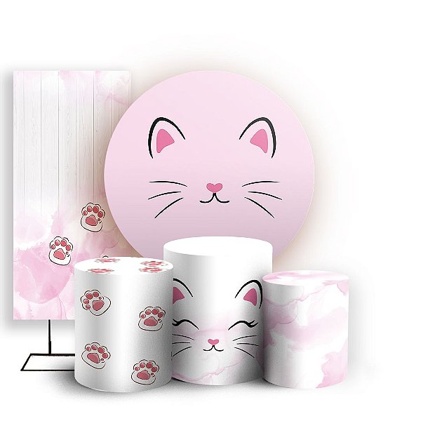Capas Painel Redondo Trio Cilindro e Faixa Lateral Sublimado - Gato Rosa