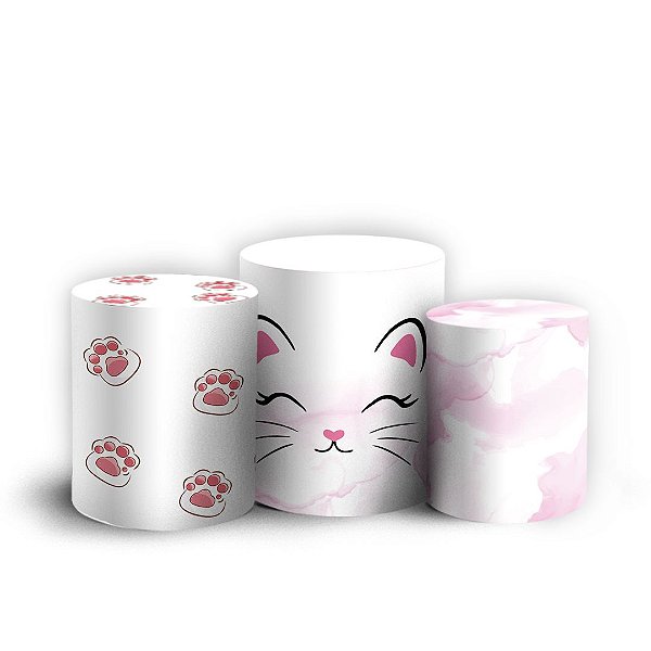 Trio Cilindro - Gato Rosa - Sublimado 3D + Elástico