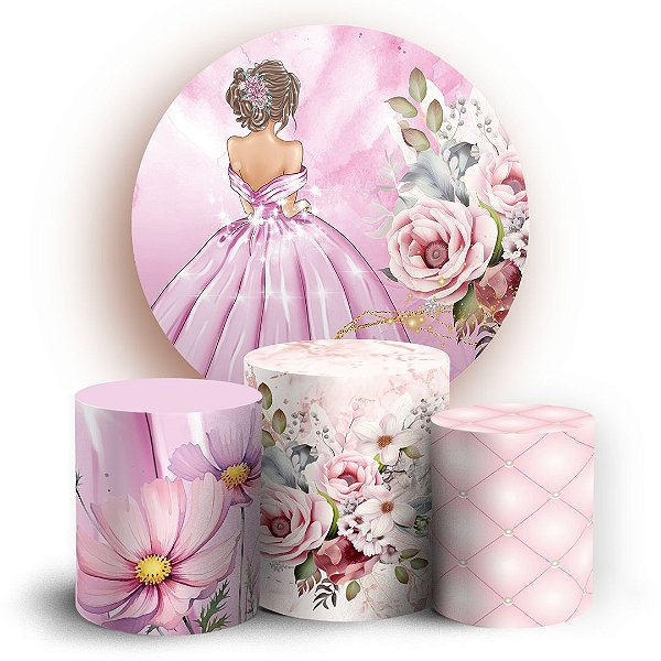 KIT Redondo e Trio - 15 Anos Floral - Sublimado 3D