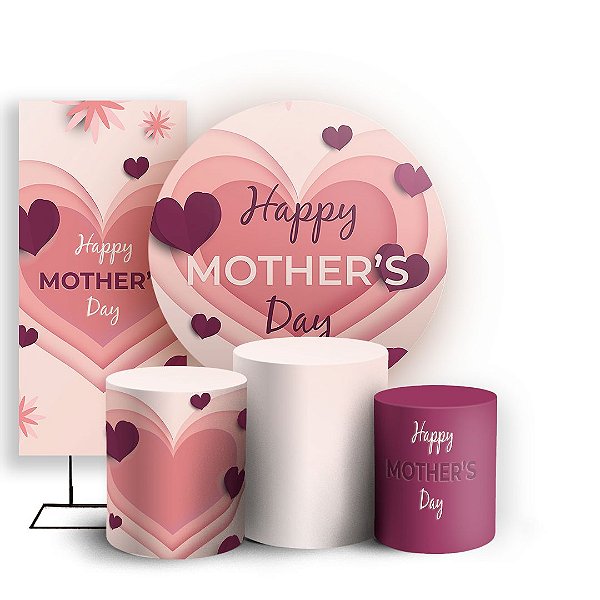 Capas Painel Redondo Trio Cilindro e Faixa Lateral Sublimado - Mother's Day