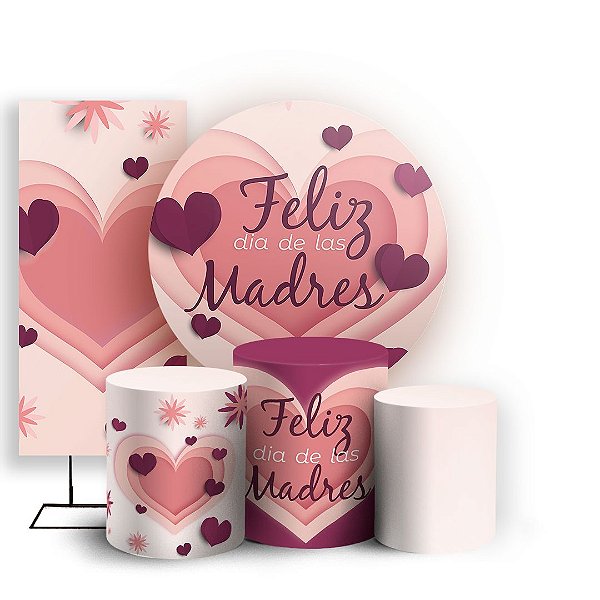 Capas Painel Redondo Trio Cilindro e Faixa Lateral Sublimado - Dia de la Madre