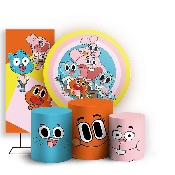 Capas Painel Redondo Trio Cilindro e Faixa Lateral Sublimado - O Incrivel Mundo de Gumball