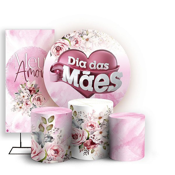 Capas Painel Redondo Trio Cilindro e Faixa Lateral Sublimado - Dia das Maes