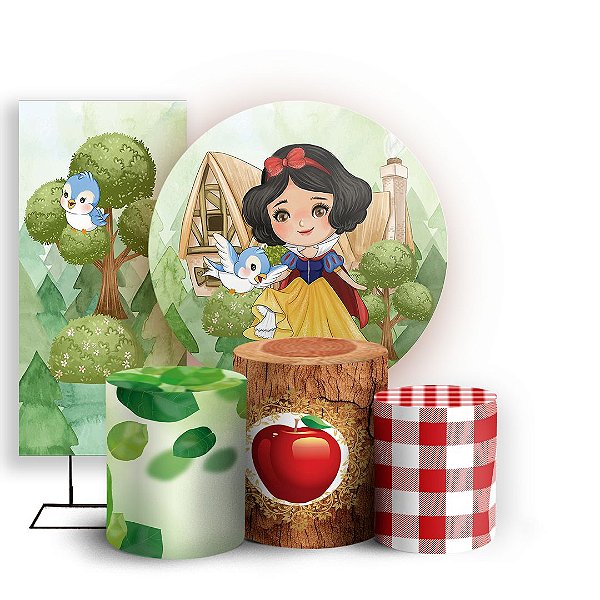 Capas Painel Redondo Trio Cilindro e Faixa Lateral Sublimado - Branca de Neve