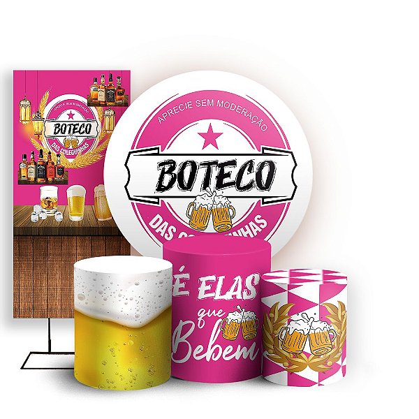 Capas Painel Redondo Trio Cilindro e Faixa Lateral Sublimado - Boteco Rosa