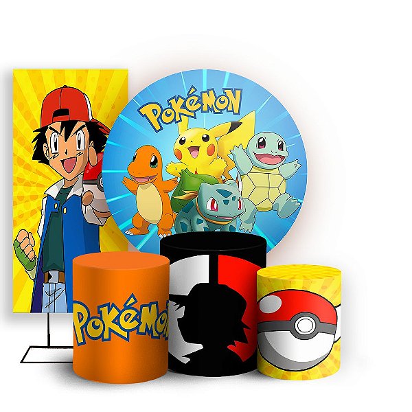 Capas Painel Redondo Trio Cilindro e Faixa Lateral Sublimado - Pokemon