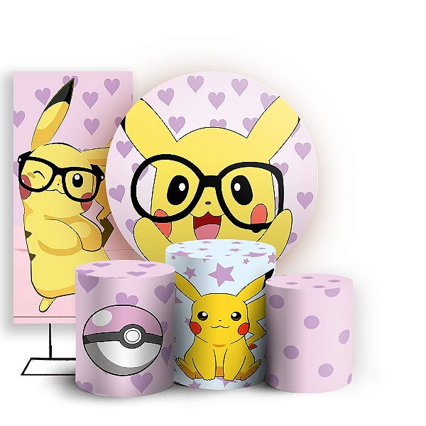 Capas Painel Redondo Trio Cilindro e Faixa Lateral Sublimado - Pokemon