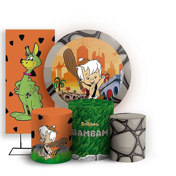 Capas Painel Redondo Trio Cilindro e Faixa Lateral Sublimado - Bambam Os Flintstones