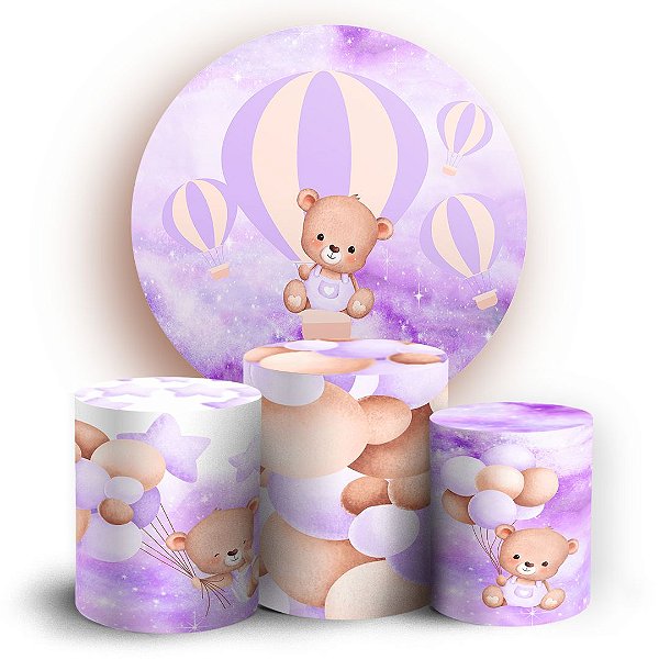 KIT Redondo e Trio - Ursinha Lilas - Sublimado 3D