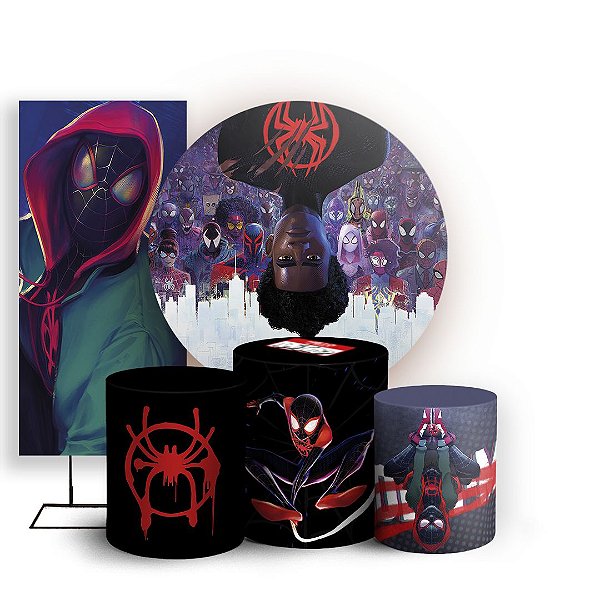 Capas Painel Redondo Trio Cilindro e Faixa Lateral Sublimado - Miles Morales Homem Aranha