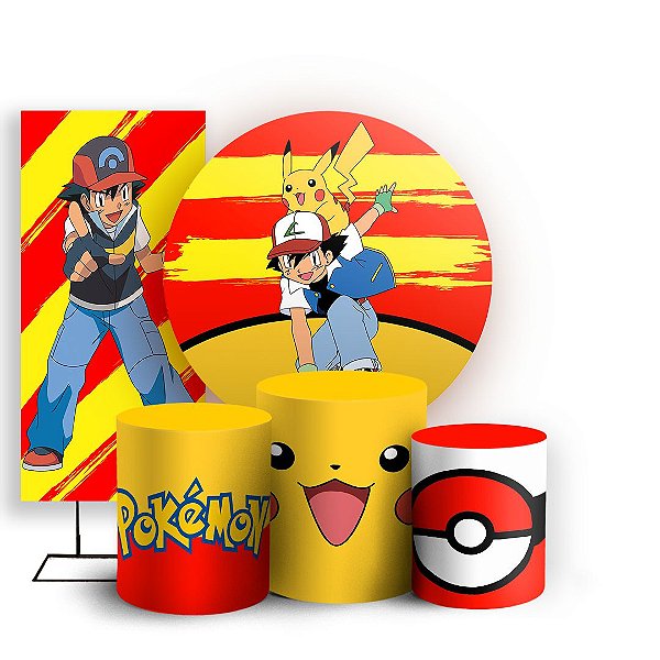 Capas Painel Redondo Trio Cilindro e Faixa Lateral Sublimado - Pokemon