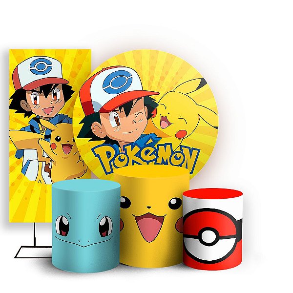 Capas Painel Redondo Trio Cilindro e Faixa Lateral Sublimado - Pokemon