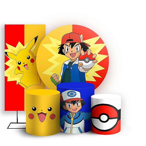 Capas Painel Redondo Trio Cilindro e Faixa Lateral Sublimado - Pokemon