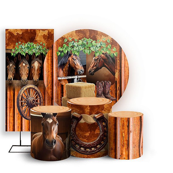 Capas Painel Redondo Trio Cilindro e Faixa Lateral Sublimado - Cavalo