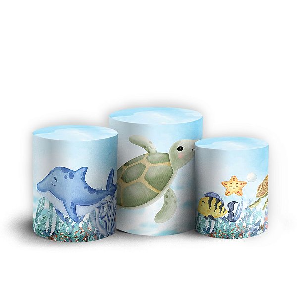Capas Trio Cilindro Sublimado Vest Facil - Fundo Do Mar