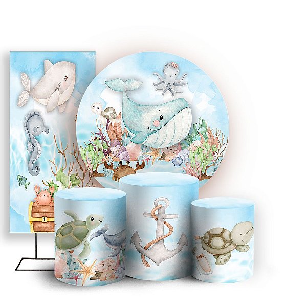 KIT Redondo Trio e Faixa - Fundo Do Mar - Sublimado 3D