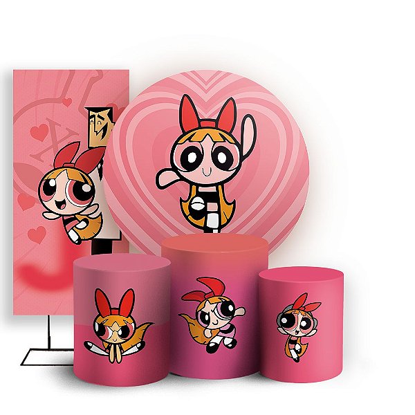 KIT Redondo Trio e Faixa - As Meninas Super Poderosas Florzinha - Sublimado 3D