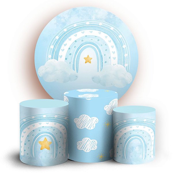 KIT Redondo e Trio - Arco Iris Azul - Sublimado 3D