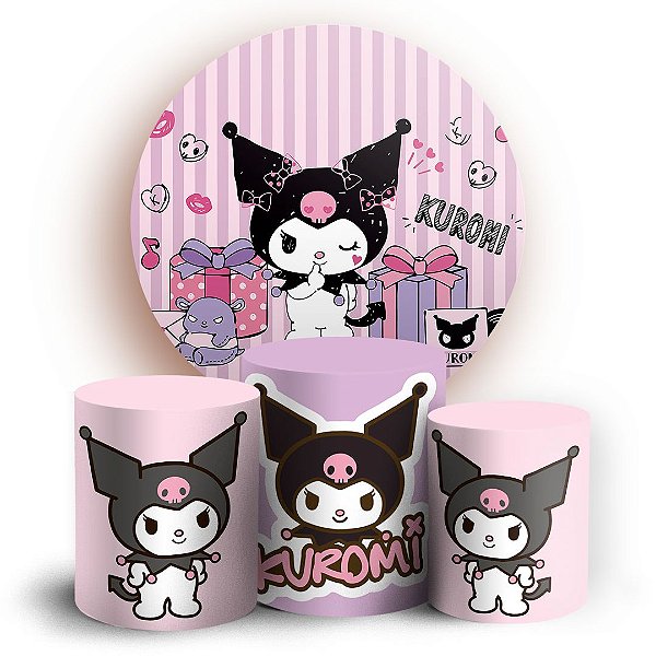 KIT Redondo e Trio - Kuromi Rosa - Sublimado 3D