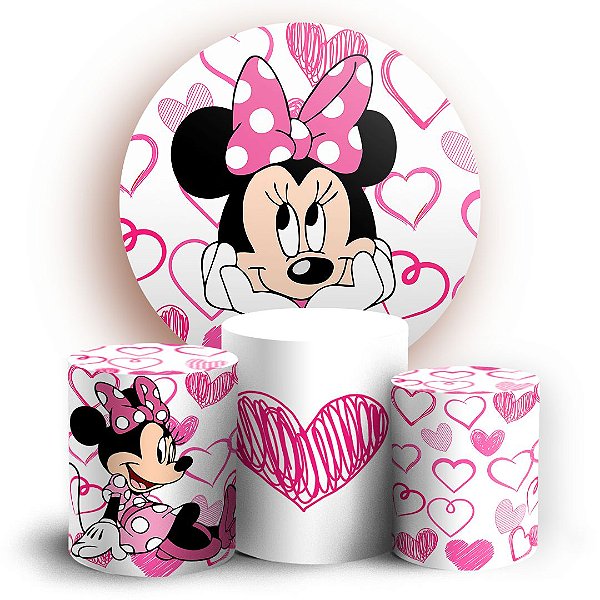 KIT Redondo e Trio - Minnie Rosa - Sublimado 3D