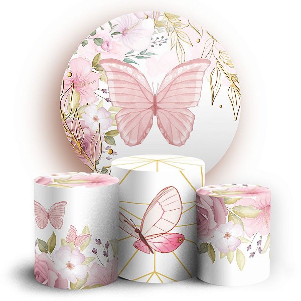 KIT Redondo e Trio - Borboleta Rosa - Sublimado 3D