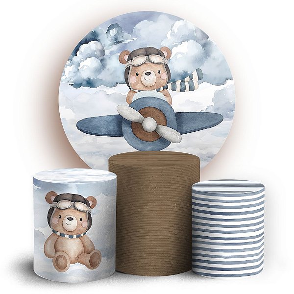 KIT Redondo e Trio - Ursinho Aviador - Sublimado 3D