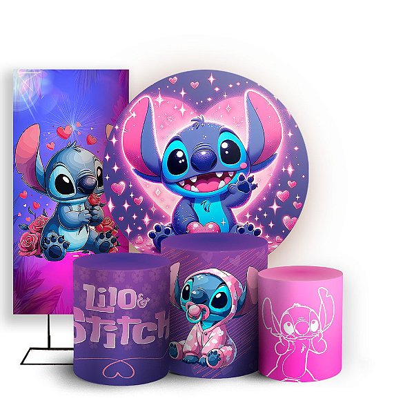 KIT Redondo Trio e Faixa - Lilo e Stitch - Sublimado 3D