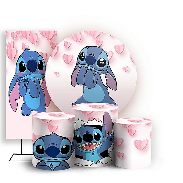 KIT Redondo Trio e Faixa - Lilo E Stitch Rosa - Sublimado 3D