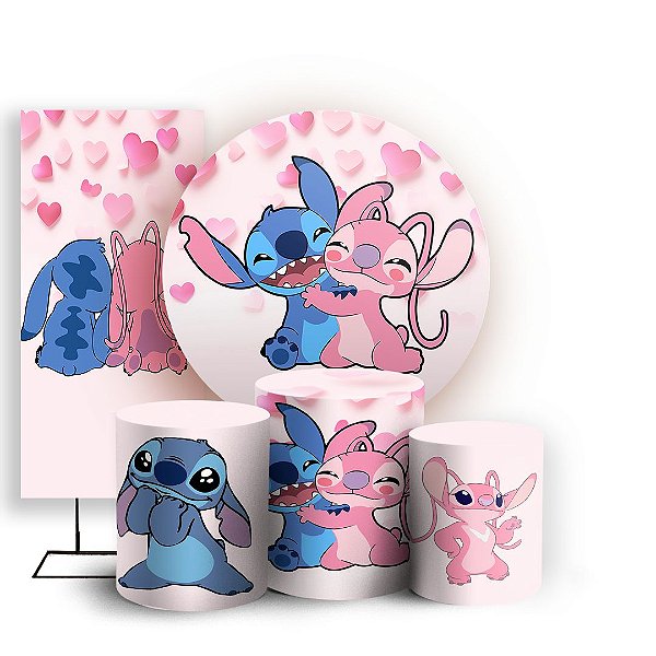 KIT Redondo Trio e Faixa - Lilo E Stitch Rosa - Sublimado 3D