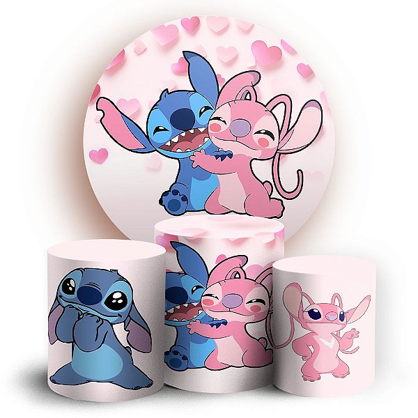 KIT Redondo e Trio - Lilo E Stitch Rosa - Sublimado 3D