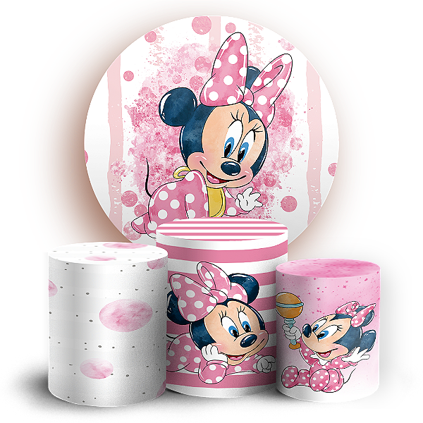 KIT Redondo e Trio - Minnie Rosa - Sublimado 3D