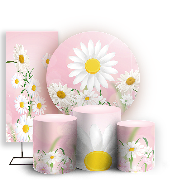 Capas Painel Redondo Trio Cilindro e Faixa Lateral Sublimado - Flor Margarida