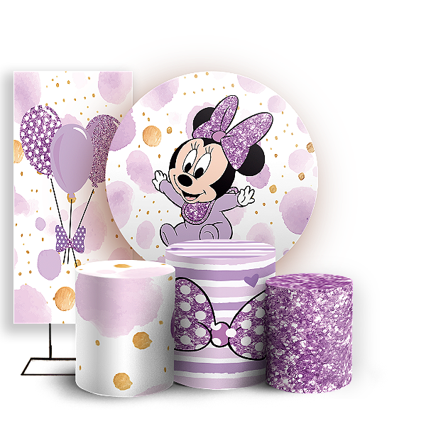 KIT Redondo Trio e Faixa - Minnie Lilas - Sublimado 3D