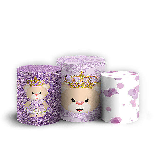 Trio Cilindro - Ursinha Lilas - Sublimado 3D + Elástico