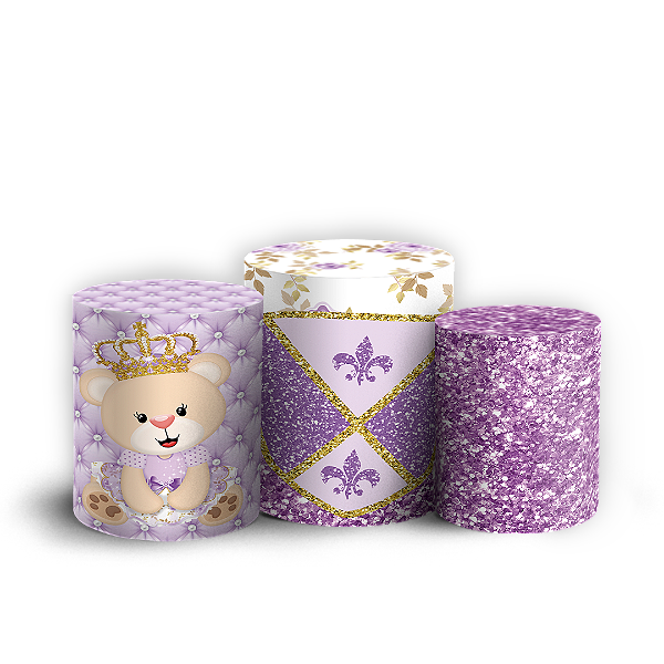 Trio Cilindro - Ursinha Lilas - Sublimado 3D + Elástico
