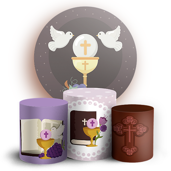 KIT Redondo e Trio - Primeira Comunhao - Sublimado 3D