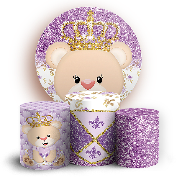KIT Redondo e Trio - Ursinha Lilas - Sublimado 3D