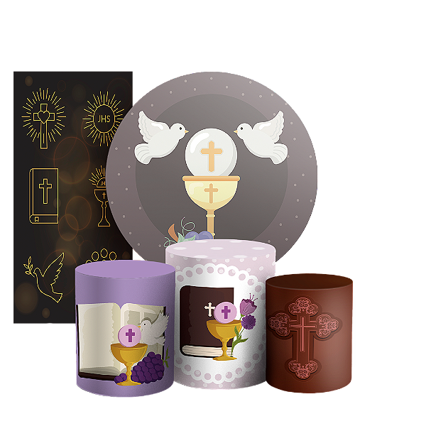 KIT Redondo Trio e Faixa - Primeira Comunhao - Sublimado 3D