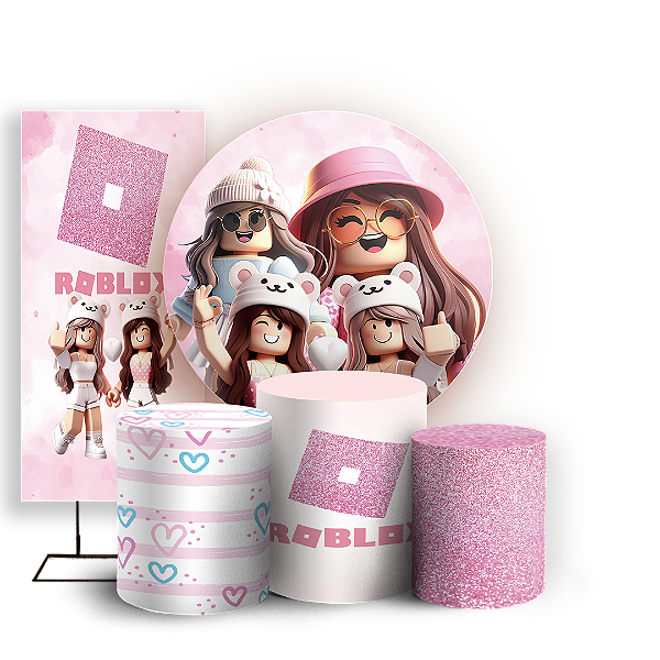 Capas Painel Redondo Trio Cilindro e Faixa Lateral Sublimado - Roblox Rosa