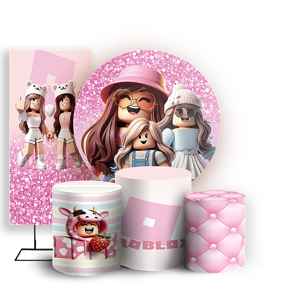 KIT Redondo Trio e Faixa - Roblox Rosa - Sublimado 3D