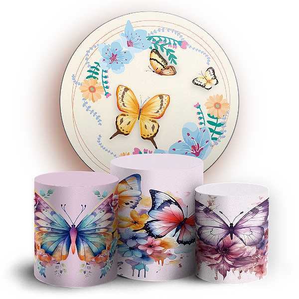 KIT Redondo e Trio - Borboletas - Sublimado 3D