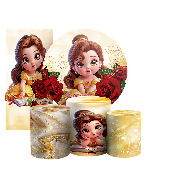 KIT Redondo Trio e Faixa - Bela e a Fera - Sublimado 3D