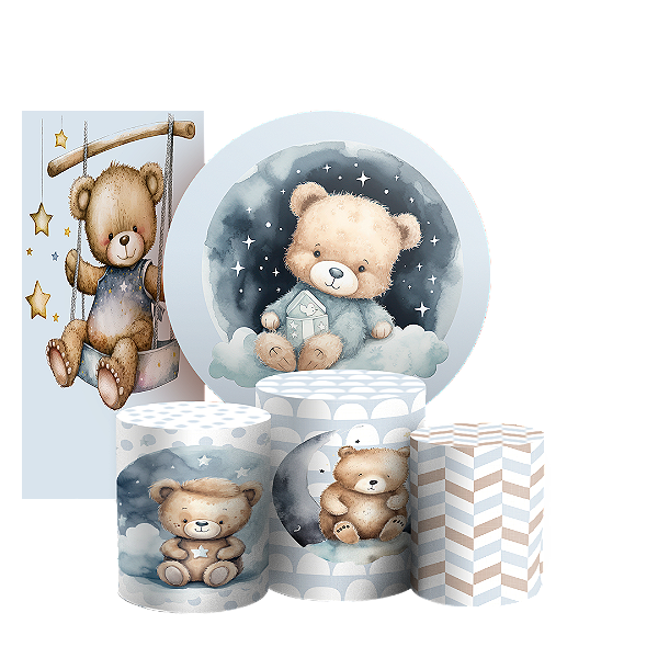 KIT Redondo Trio e Faixa - Urso Azul - Sublimado 3D