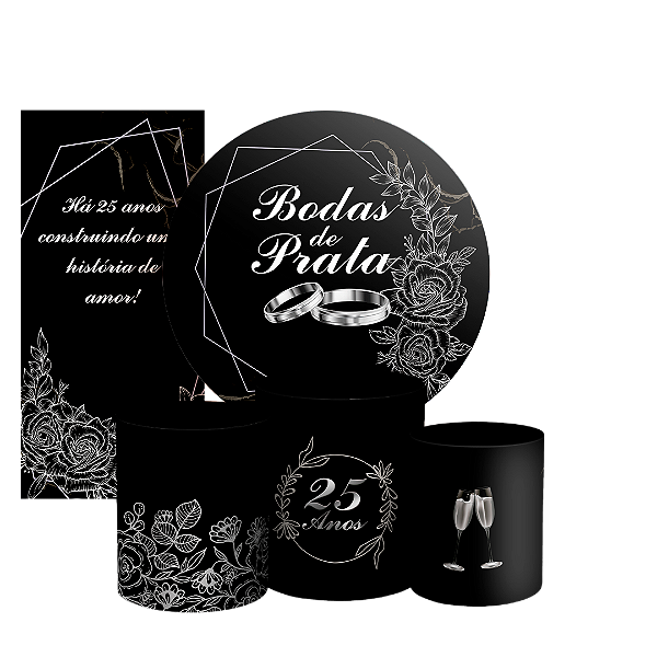 KIT Redondo Trio e Faixa - Bodas de Prata - Sublimado 3D