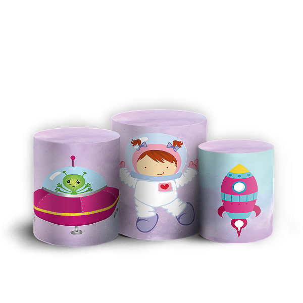 Capas Trio Cilindro Sublimado Vest Facil - Astronauta Rosa