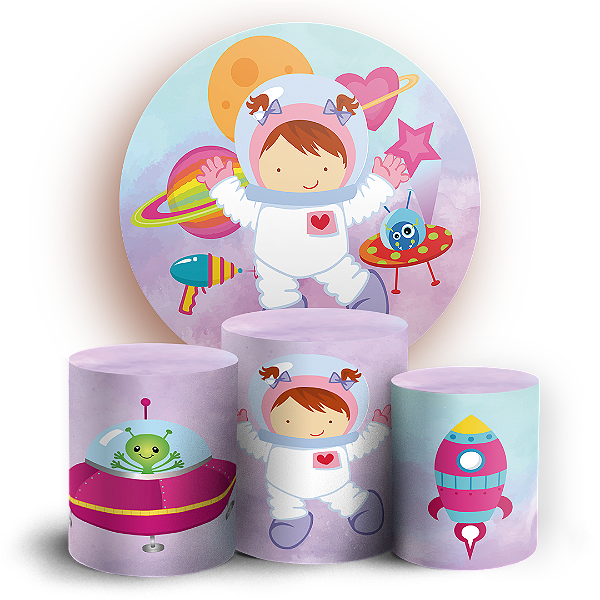 KIT Redondo e Trio - Astronauta Rosa - Sublimado 3D