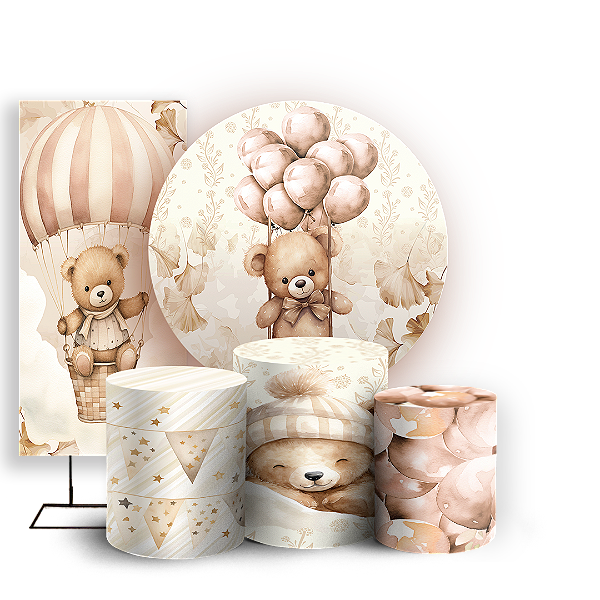 KIT Redondo Trio e Faixa - Urso Marrom - Sublimado 3D