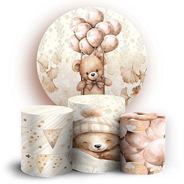KIT Redondo e Trio - Urso Marrom - Sublimado 3D