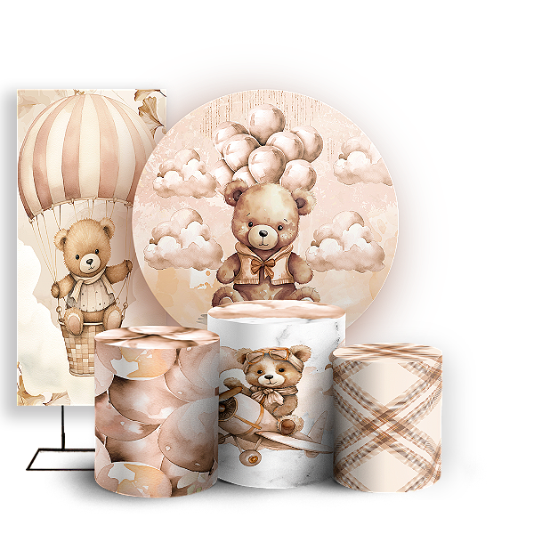 KIT Redondo Trio e Faixa - Urso Marrom - Sublimado 3D