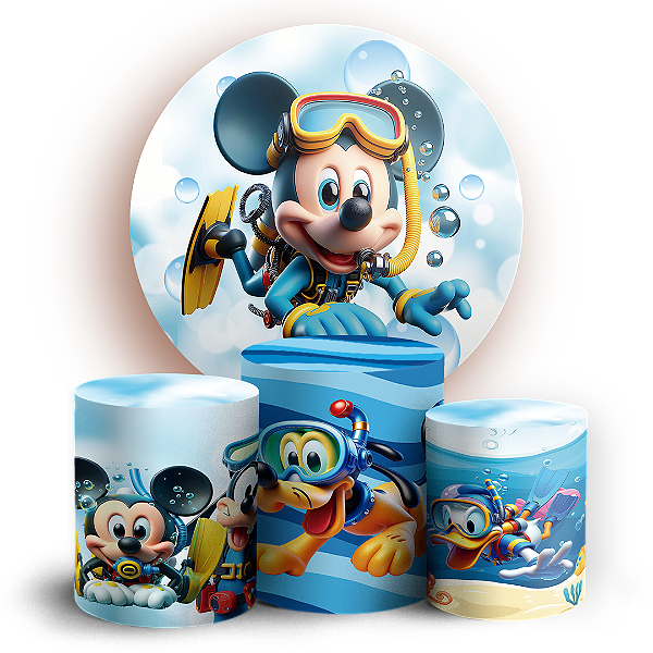KIT Redondo e Trio - Mickey Fundo Mar - Sublimado 3D